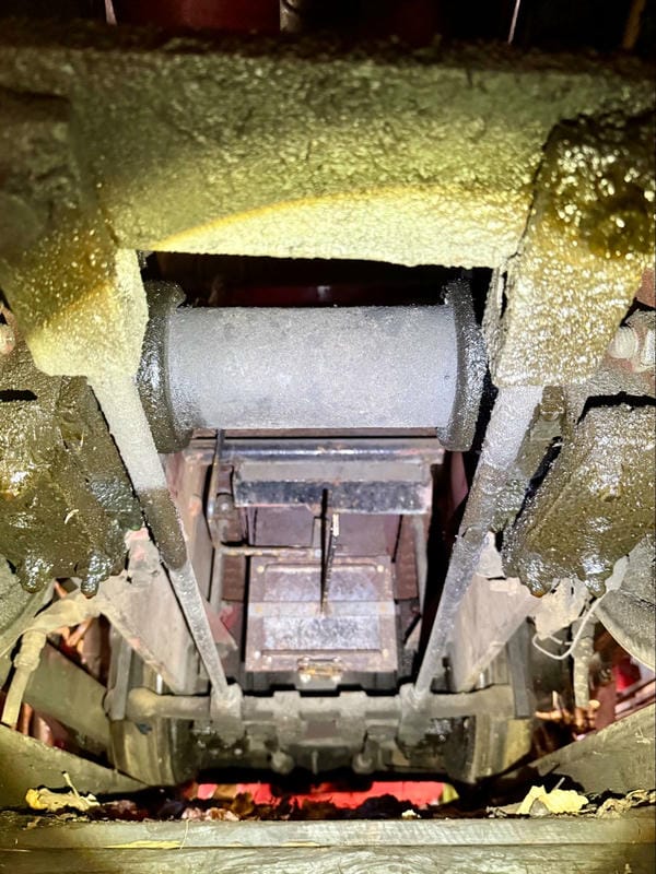 Emmett's underside during her FTR inspection. Photo: Alex Forshaw.