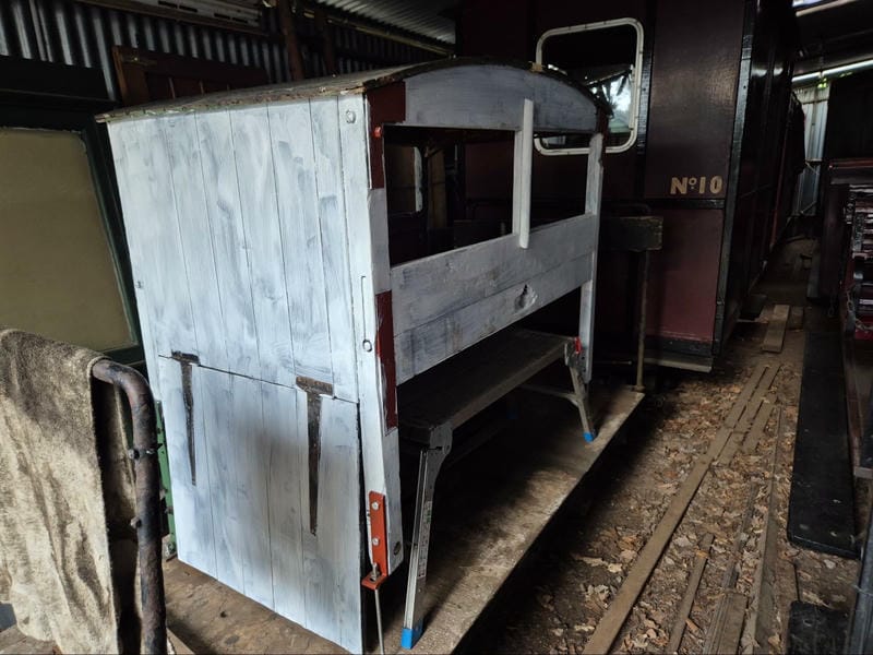 5713's cab after stripping, repairing and priming. Photo: James Poyner.